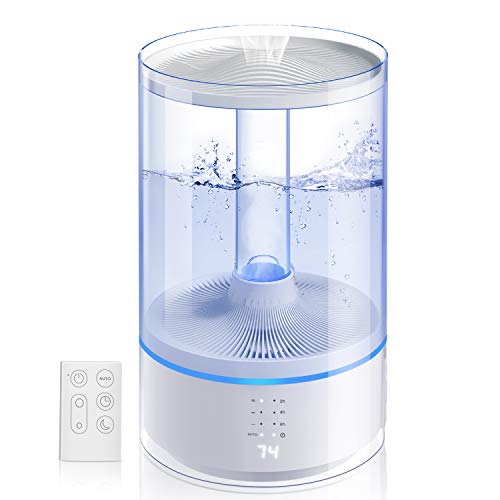 Humidificador, Gocheer 6L Humificador Ultrasónico bebes, Control Automático de Humedad, Difusor Aceites Esenciales a 25dB y 70m², Boquilla 360°, 65H Corriendo es Apto Para Dormitorio, Hogar