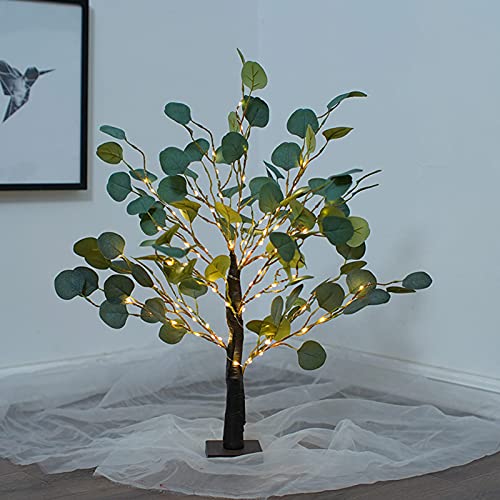 HXRZZG Luz de árbol de eucalipto, bonsái, funciona con pilas, luces de hoja verde, lámpara de árbol artificial, para decoración del hogar