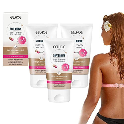 Hyaluron Gentle Tan Express Body Cream, Soft Brown Self Tanner Sunless Tanning Lotion, Gentle Tanning Body Cream Fake Tanning Cream, Create Naturally Beautiful Brown, Moisture and Skin Firming (3PCS)