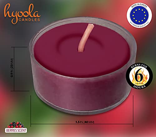 Hyoola Velas de Té Perfumadas - Velas Candelitas en Vaso Transparente - Velas Aromáticas con Aroma a Frutas del Bosque - Burdeos - 6 Horas de Combustión - Pack de 15 - Hechas en Europa