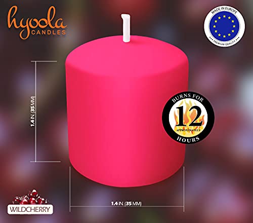 Hyoola Velas Votivas con Perfume - Velas Perfumadas con Aroma a Cereza silvestre - Rosa Oscuro - 12 Horas de Combustión - Pack de 9 Velas Aromáticas - Hechas en Europa