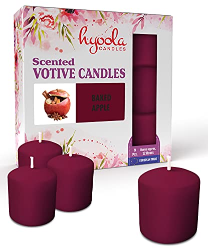 Hyoola Velas Votivas con Perfume - Velas Perfumadas con Aroma a Manzana Asada - Burdeos - 12 Horas de Combustión - Pack de 9 Velas Aromáticas - Hechas en Europa