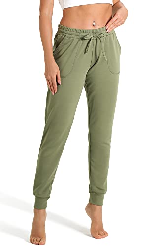 icyzone Pantalón de Chándal para Mujer Suave Deportivos Primavera Verano para Fitness Entrenamiento -L-Oliváceo