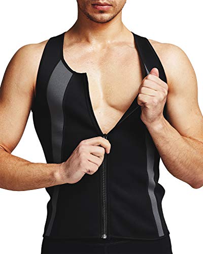 IFLOVE Body Shaper para Hombre, Sudor Caliente, Camiseta sin Mangas, Chaleco de Sauna Adelgazante, Camisa térmica con Cremallera (M)