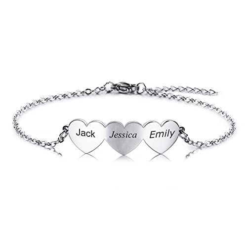 INBLUE Pulsera de Amor Personalizada en Forma de Corazón con 2-5 Nombres para Niñas, Mujeres, Madres, Nombres Grabados, Pulseras Ajustables Personalizadas para Regalo de Amistad/Parejas/Familias