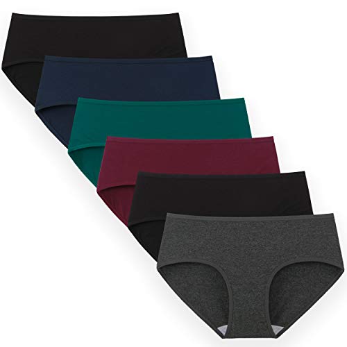 INNERSY Bragas Mujer Algodón Culotte de Sexy y Cómoda Ropa Interior Pack de 6 (M-EU 40, Oscuro)