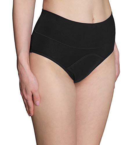 INNERSY Bragas Mujer Período Menstruales de Cintura Alta de Algodón Protección Ropa Interior Pack de 3(3XL-EU 48, 3 Negro)