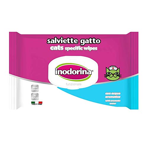 Inodorina Toallitas íntimas Desinfectantes para Gatos (40 Unidades). Toallitas Húmedas de Higiene para Mascotas, Tejido Resistente Sin Alcohol.