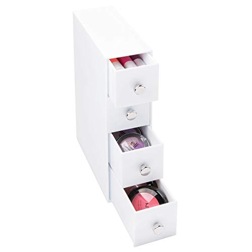 InterDesign Drawers Caja con compartimentos | Caja de maquillaje con 4 cajones | Organizador de maquillaje o artículos de oficina | Plástico blanco