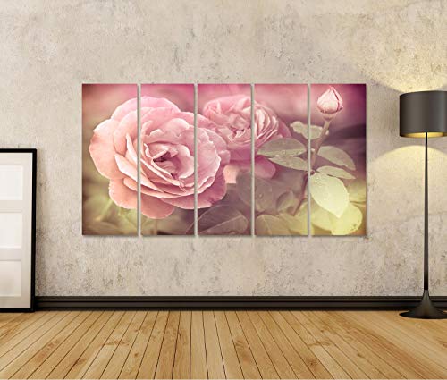 islandburner Cuadro en Lienzo Resumen Romántico Rosas Rosadas Flores Gotas de Agua Fondo Floral Suave Foco Selectivo Procesamiento de Estilo Vintage Cuadros Decoracion Impresión Salon