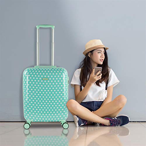 ITACA - Maleta de Viaje Infantil Juvenil Pequeña Cabina Avión Rígida y Ligera con 4 Ruedas para Niña Niño. Trolley Equipaje de Mano 55x40x20. Candado con Combinación. 702450, Color Topos Menta