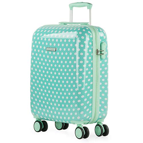 ITACA - Maleta de Viaje Infantil Juvenil Pequeña Cabina Avión Rígida y Ligera con 4 Ruedas para Niña Niño. Trolley Equipaje de Mano 55x40x20. Candado con Combinación. 702450, Color Topos Menta