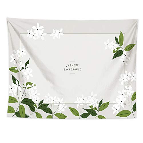 izielad Paisaje de la Naturaleza Plantas Florales Hierbas Flores Blancas Tapiz de Jazmín Colgante de Pared para Sala de Estar Dormitorio 130X150CM 51X59IN