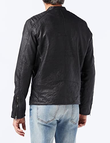 Jack & Jones Jjejoel Noos-Chaqueta de Piel, Negro, L para Hombre