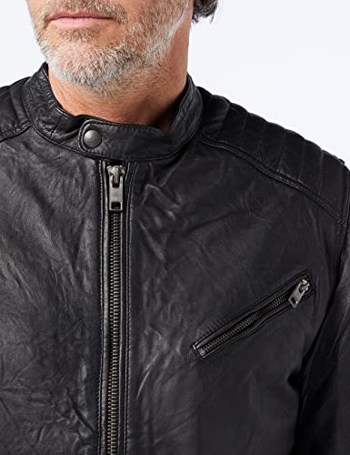 Jack & Jones Jjejoel Noos-Chaqueta de Piel, Negro, L para Hombre