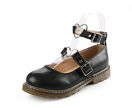 Japanse Harajuku Sweet Lolita Zapatos de piel sintética con correa de corazón Mary Jane zapatos planos, negro (Negro), 36.5 EU