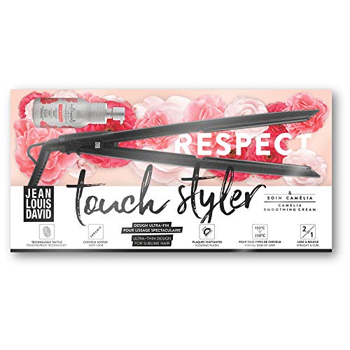 Jean Louis David Touch Styler - Plancha de Pelo Profesional con Pantalla Táctil, Revestimiento de Cerámica, para Todo Tipo de Cabello, 2 en 1 Liso y Ondulado, Temperatura de 130 ° a 230 ° - Negro