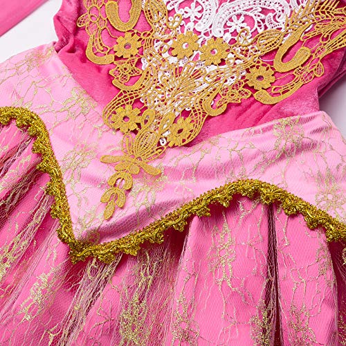 JerrisApparel Niña Princesa Cordón Vestir Rosa Bella Cosplay Fiesta (8-9 años, Rosa con Accesorios)