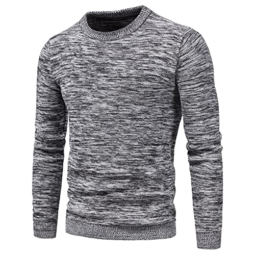 Jerséis De Cuello Redondo Hombre Informal De Color Contrastante De Manga Larga Otoño E Invierno Nuevo Sencillo Informal Urbano Moderno Suéter De Punto Hombre F-Grey XL