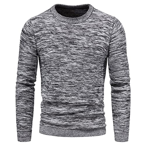 Jerséis De Cuello Redondo Hombre Informal De Color Contrastante De Manga Larga Otoño E Invierno Nuevo Sencillo Informal Urbano Moderno Suéter De Punto Hombre F-Grey XL