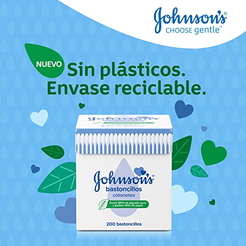 Johnson's Baby Bastoncillos para Bebé con extremos de algodón 100% puro - 1 x 200 bastoncillos