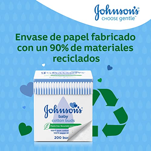 Johnson's Baby Bastoncillos para Bebé con extremos de algodón 100% puro - 1 x 200 bastoncillos