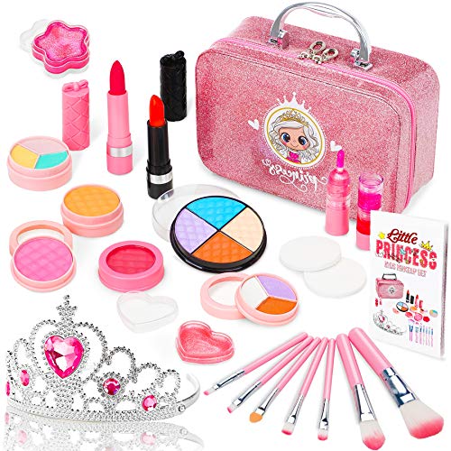 Jojoin 22 Piezas Maquillaje Niñas con una Corona, Cosméticos Juguete, Caja de Maquillaje, Juguete Niña con Sueño de Princesa, Regalos de Cumpleaños y Navidad para Niños