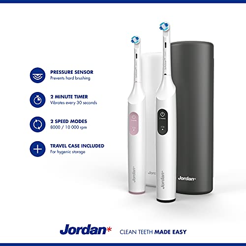 Jordan ® | Cepillo de dientes eléctrico | Cepillo de dientes eléctrico recargable, carga rápida, batería de larga duración, sensor de presión, 2 modos de velocidad | Incluye estuche de viaje | Rosa