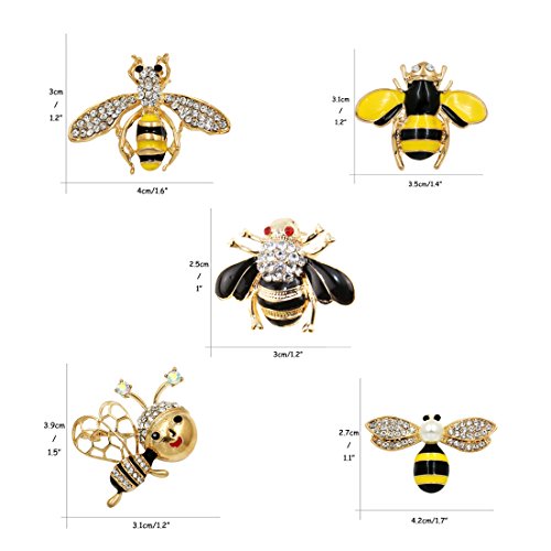 Juego de 5 broches con cristales esmaltados, diseño de abeja, para ropa, cuello, vestido, bufanda, decoración