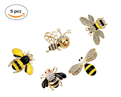 Juego de 5 broches con cristales esmaltados, diseño de abeja, para ropa, cuello, vestido, bufanda, decoración