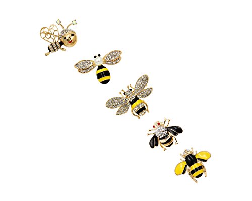 Juego de 5 broches con cristales esmaltados, diseño de abeja, para ropa, cuello, vestido, bufanda, decoración