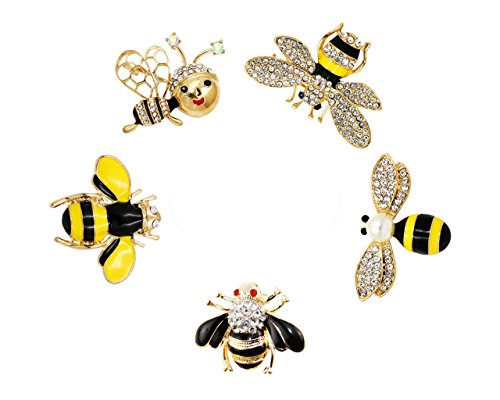 Juego de 5 broches con cristales esmaltados, diseño de abeja, para ropa, cuello, vestido, bufanda, decoración