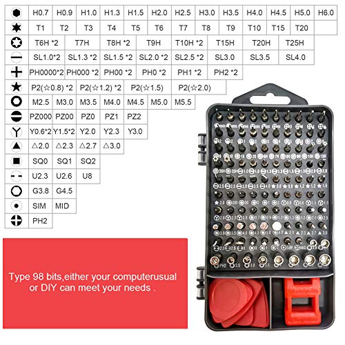 Juego de Destornilladores de Precisión,115 en 1 Destornilladores de Precision para iPhones,PC,Smartphone,Cámara,Reloj,Gafas y Otros Aparatos Electrónicos