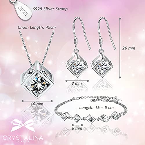 Juego de Joyas de Plata 925 para Mujer, Conjunto de Collar Pendientes y Pulsera con Circonitas, Conjunto joyas de plata para Mujer, Bonita caja de Regalo