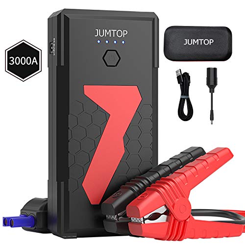 JUMTOP Arrancador de Coches, 22000Mah 3000A Arrancador de Baterias de Coche, Arranque Bateria Coche (Motor 10L Gas / 8L DiéSel) Jump Starter-Luz LED, Carga Rápida, Toma de mechero