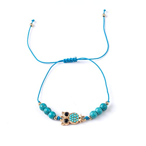 JZDH Pulseras de decoración de Moda 7 Perlas de Piedra Turquesa Ajustable Brazalete Azul búho Animal Colgante joyería Yoga Marine Tema Pulsera Mujer for Regalo Pulsera de Accesorios de Ropa