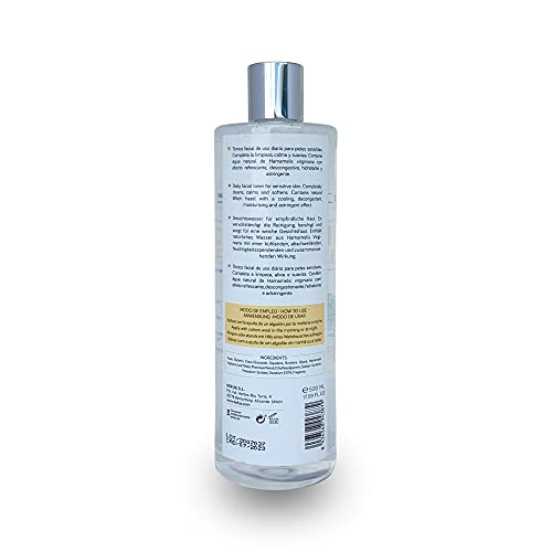 Kefus - Tónico Facial de Agua de Hamamelis, 500 ml | Natural para Pieles Sensibles | Limpia, Calma y Tonifica | con Efecto Refrescante, Descongestivo, Hidrante y Astringente