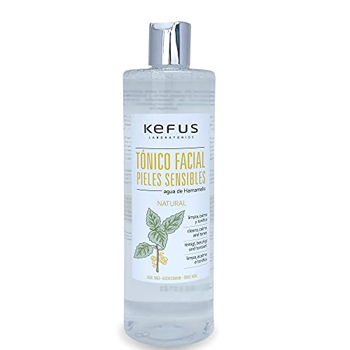 Kefus - Tónico Facial de Agua de Hamamelis, 500 ml | Natural para Pieles Sensibles | Limpia, Calma y Tonifica | con Efecto Refrescante, Descongestivo, Hidrante y Astringente