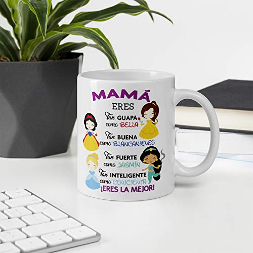 Kembilove. Taza de Café para Mamá con Frases Graciosas y Originales Mamá Eres Tan Guapa como Bella – Taza de Desayuno para Regalar el día del Madre – Tazas de Café para Madres y Abuelas