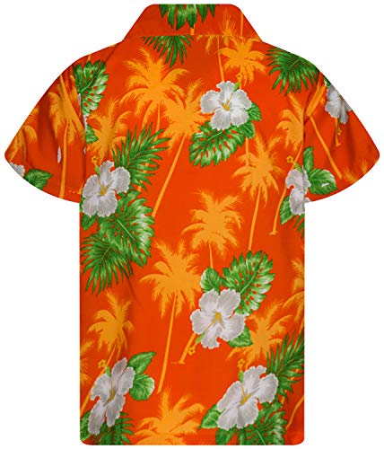 King Kameha Camisa hawaiana de manga corta para hombre, con bolsillo frontal, estampado de flores pequeñas, Pequeña flor naranja., L