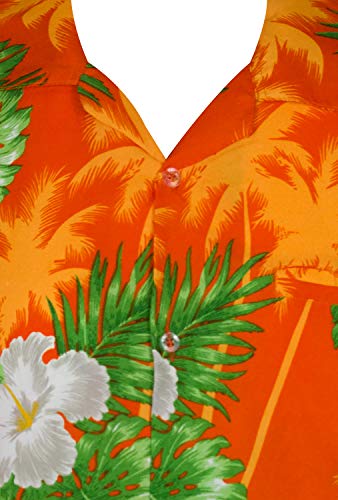 King Kameha Camisa hawaiana de manga corta para hombre, con bolsillo frontal, estampado de flores pequeñas, Pequeña flor naranja., L