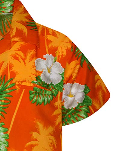 King Kameha Camisa hawaiana de manga corta para hombre, con bolsillo frontal, estampado de flores pequeñas, Pequeña flor naranja., L