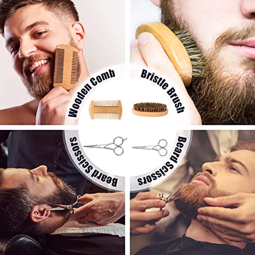 Kit Barba Cuidado Para Hombres, Regalo del día del Padre, Lionmane Kit Barba, Champú, Peine de Afeitar, Peine, Cepillo, Aceite, Balsamo, Tijeras, Guía Barba, Bolsa de lona, Regalo para hombres