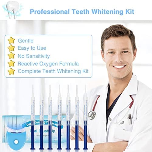 Kit de Blanqueamiento Dental Gel Blanqueador Dental Profesional Teeth Whitening Kit, Para Manchas de Humo, Dientes Negros, Dientes Amarillos-10x3ML Gel, 1x Luz LED, 2x Bandeja Dental