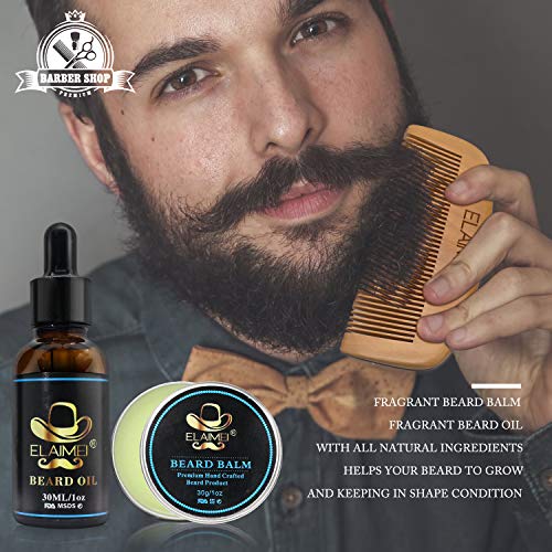 Kit De Cuidado De Barba Para Hombres, Aceite De Barba 100% Orgánico, Tijeras Para Barba y Bigote Con Caja De Regalo 6 Piezas