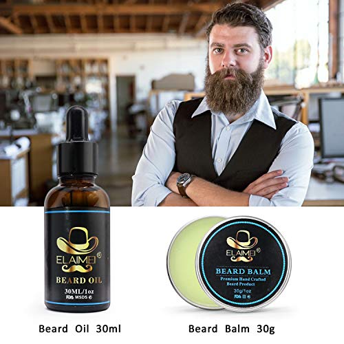 Kit De Cuidado De Barba Para Hombres, Aceite De Barba 100% Orgánico, Tijeras Para Barba y Bigote Con Caja De Regalo 6 Piezas