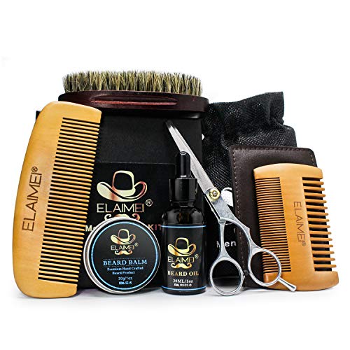 Kit De Cuidado De Barba Para Hombres, Aceite De Barba 100% Orgánico, Tijeras Para Barba y Bigote Con Caja De Regalo 6 Piezas