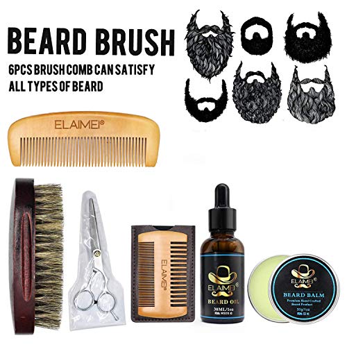 Kit De Cuidado De Barba Para Hombres, Aceite De Barba 100% Orgánico, Tijeras Para Barba y Bigote Con Caja De Regalo 6 Piezas