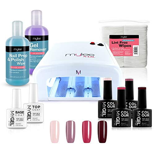 Kit de inicio de esmalte de gel de uñas, 4 colores MYGEL, Top & Base Coat, lámpara de curado de uñas UV, Prep & Wipe, Quitaesmalte de gel (Enchufe europeo)