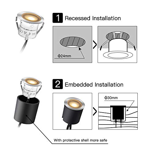 Kit de Luces LED Empotradas para Terrazas con Carcasa Protectora de φ32mm, Luces LED para Terrazas Iluminación Impermeable IP67 para Jardines, 16 Luces Blancas para Jardines, Pisos, Cocinas